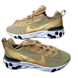 Nike React Element 55 Metallic Gold Light Weight Running Sneakers Size 8 #1335